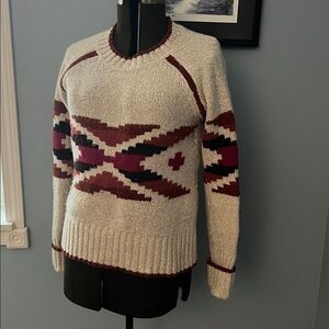 Smartwool Cream and Burgundy Crew Neck Sweater